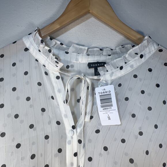 Torrid Polka Dot Tunic Top Size 5X Ivory Balloon Sleeve mock Office Bohemian NWT - Picture 4 of 13